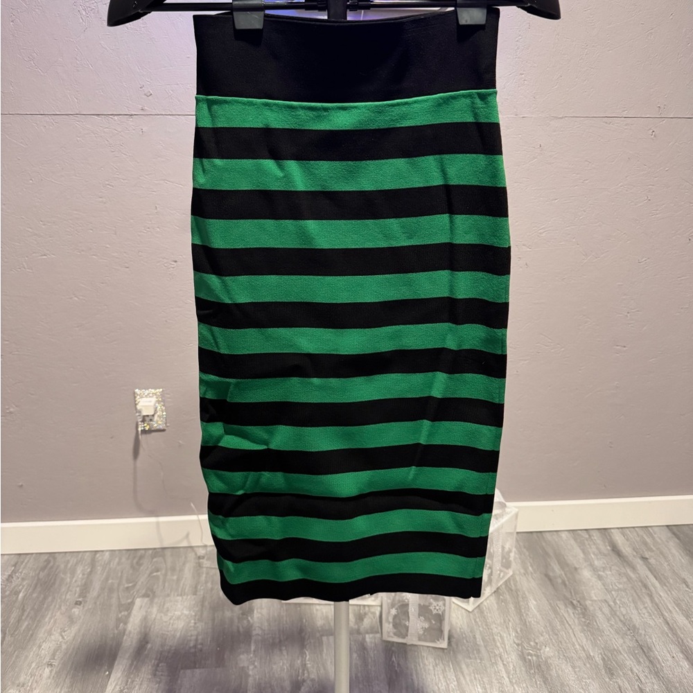 Veronica Beard Black and Green Striped Pencil Skirt